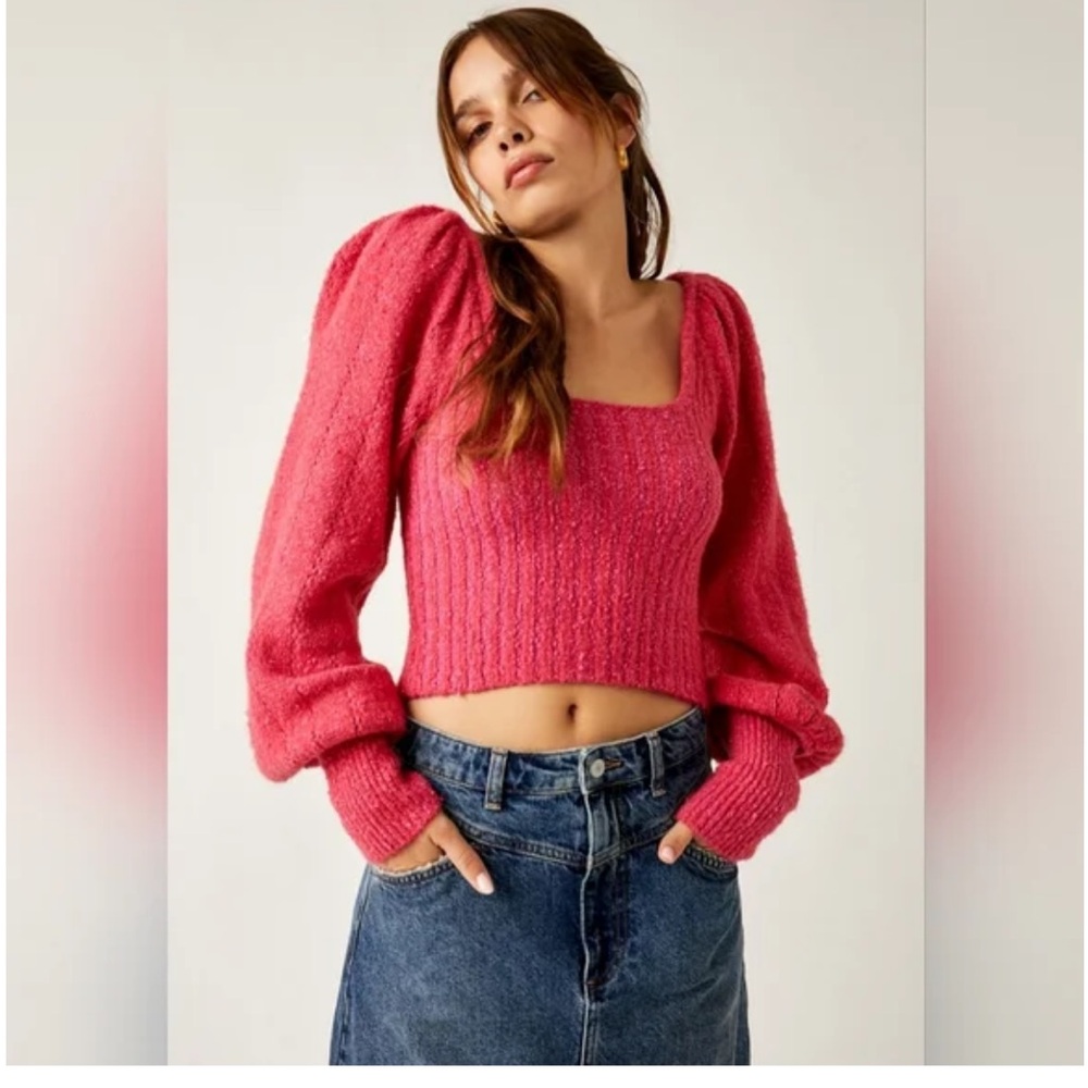 NWOT Free People Puff Sleeve Knit Sweater
